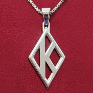 Large Stainless Steel Flush K Diamond Pendant with 22" 2.8mm rounded box link Chain
