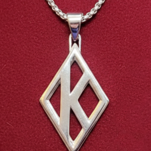 Extra Large Stainless Steel Flush K Diamond Pendant with 22" 3.9mm rounded box link Chain