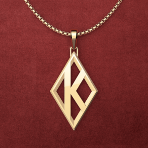 Medium 14K Gold Flush K Diamond Pendant with 22" 1.9mm rounded box link Chain