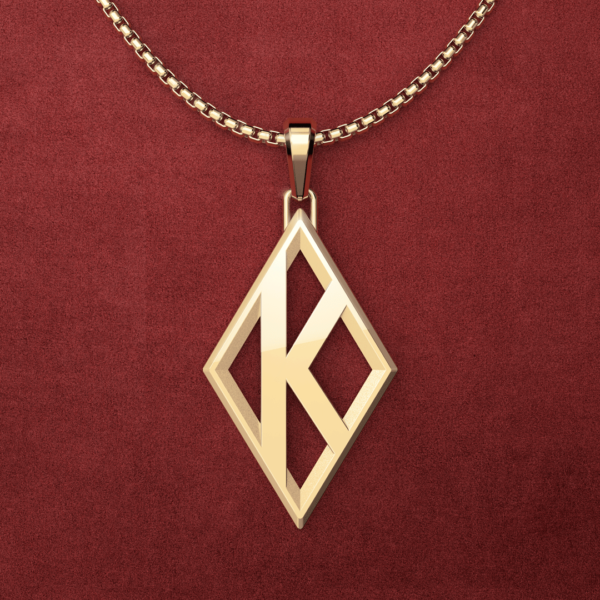 Medium 14K Gold Flush K Diamond Pendant with 22" 1.9mm rounded box link Chain