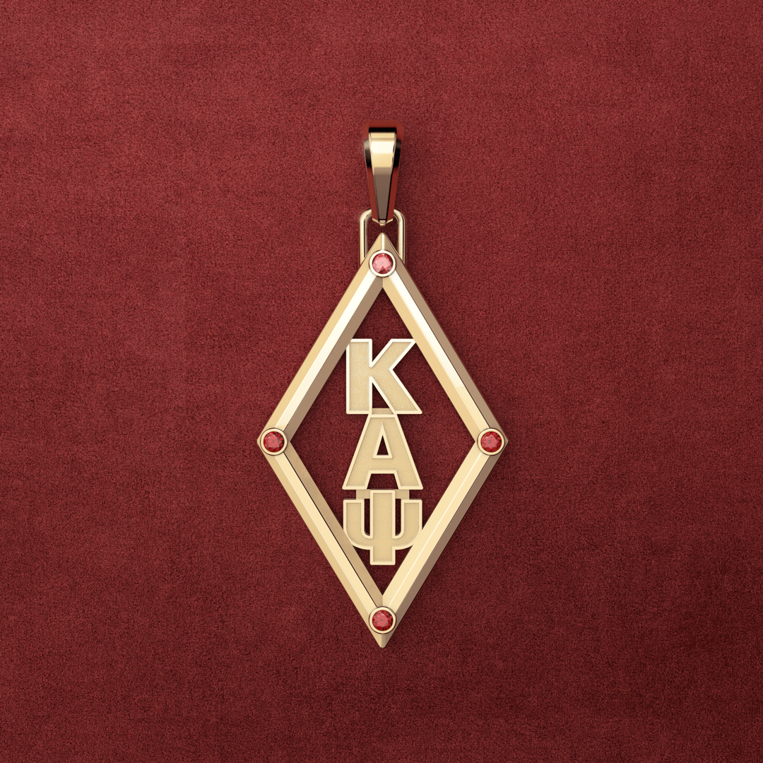 Medium 14K K-A-Psi Diamond Pendant with Corner Garnets